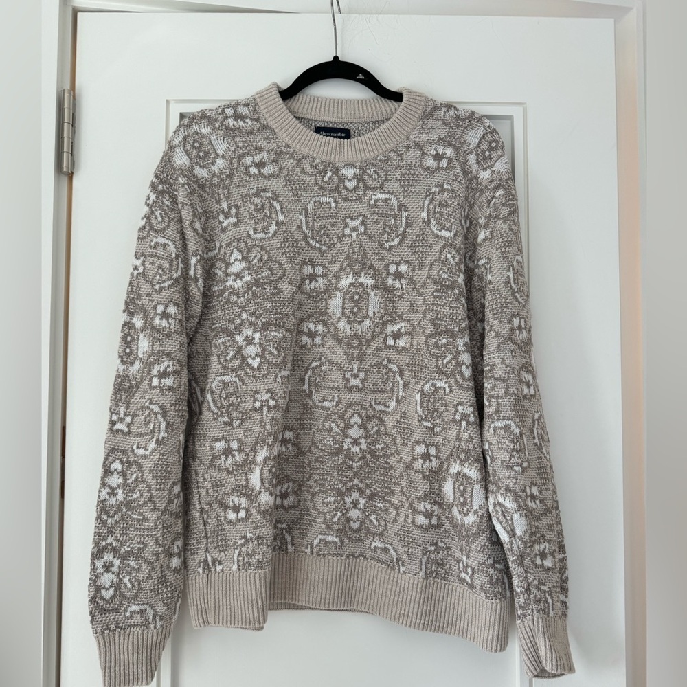 Abercrombie & Fitch Men's Ivory & Beige Paisley Size L Knit Pullover Sweater - Picture 4 of 6